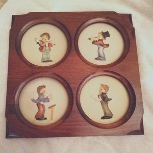 M.J. Hummel Set of 4 “Little Music Makers” Collector Plates in Wood Frame